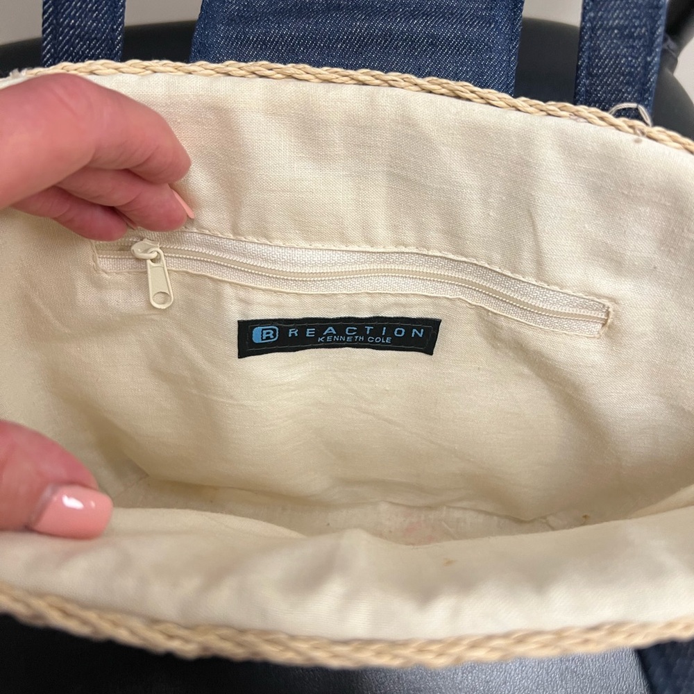Kenneth Cole Reaction Denim and Straw Satchel, EUC - Picture 11 of 11